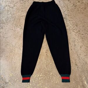 Black Knit Jogger Pants with Green and Red Cuffs EUC NO TAGS INSIDE